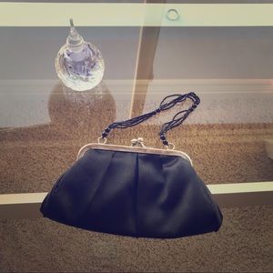 Small black satin purse with beaded strap